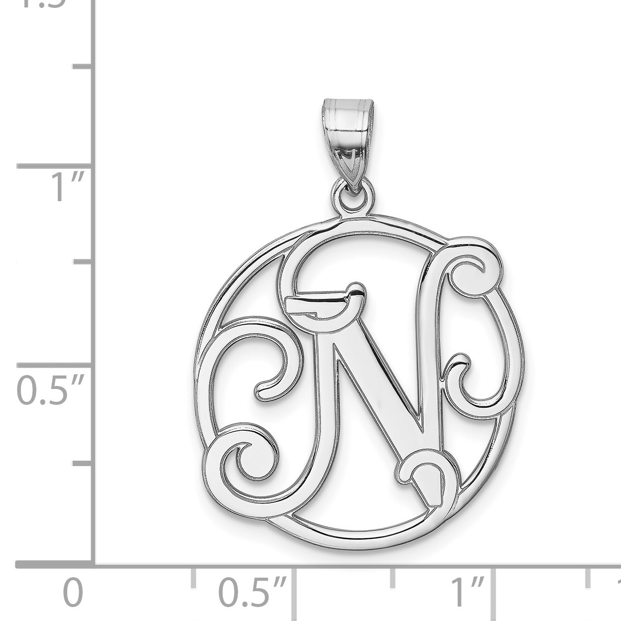 Sterling Silver Rhodium-Plated Fancy Script Letter N Initial Pendant