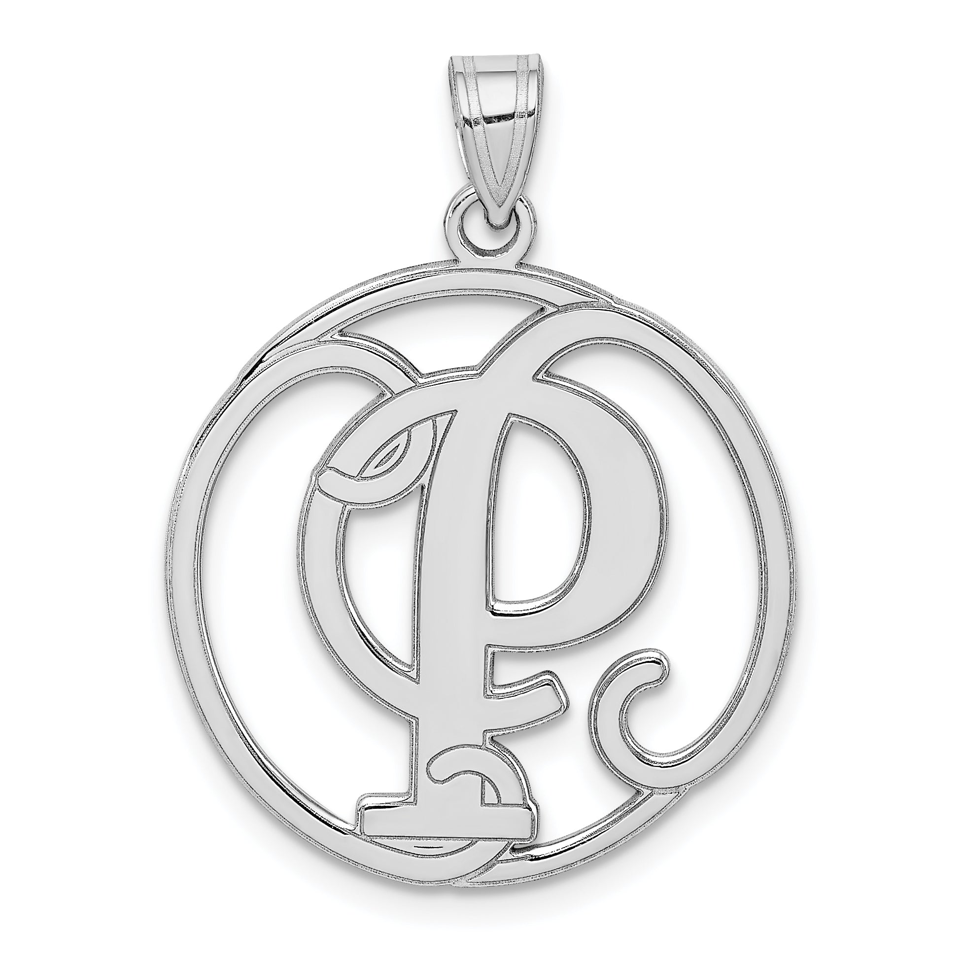 Sterling Silver Rhodium-Plated Fancy Script Letter P Initial Pendant