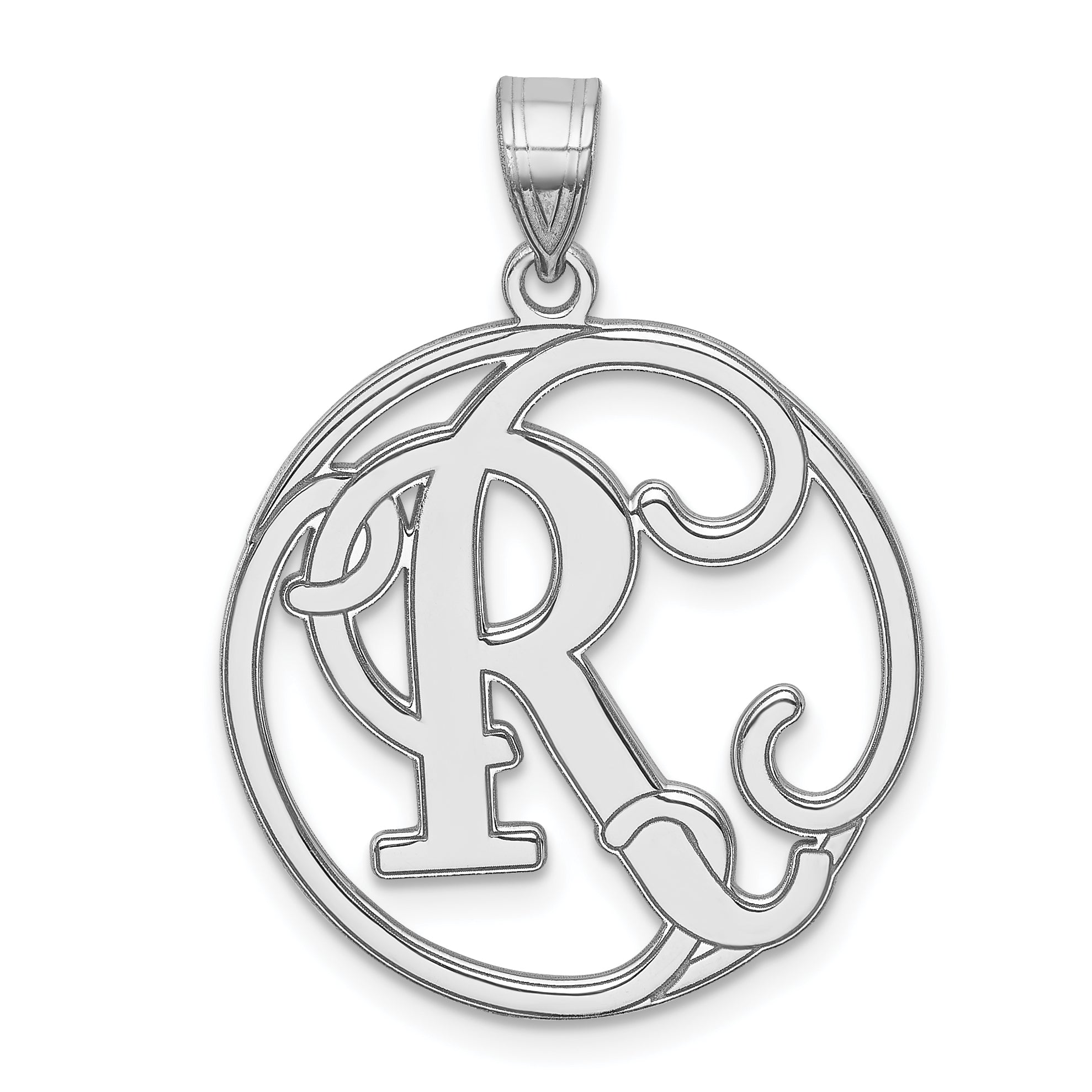 Sterling Silver Rhodium-Plated Fancy Script Letter R Initial Pendant