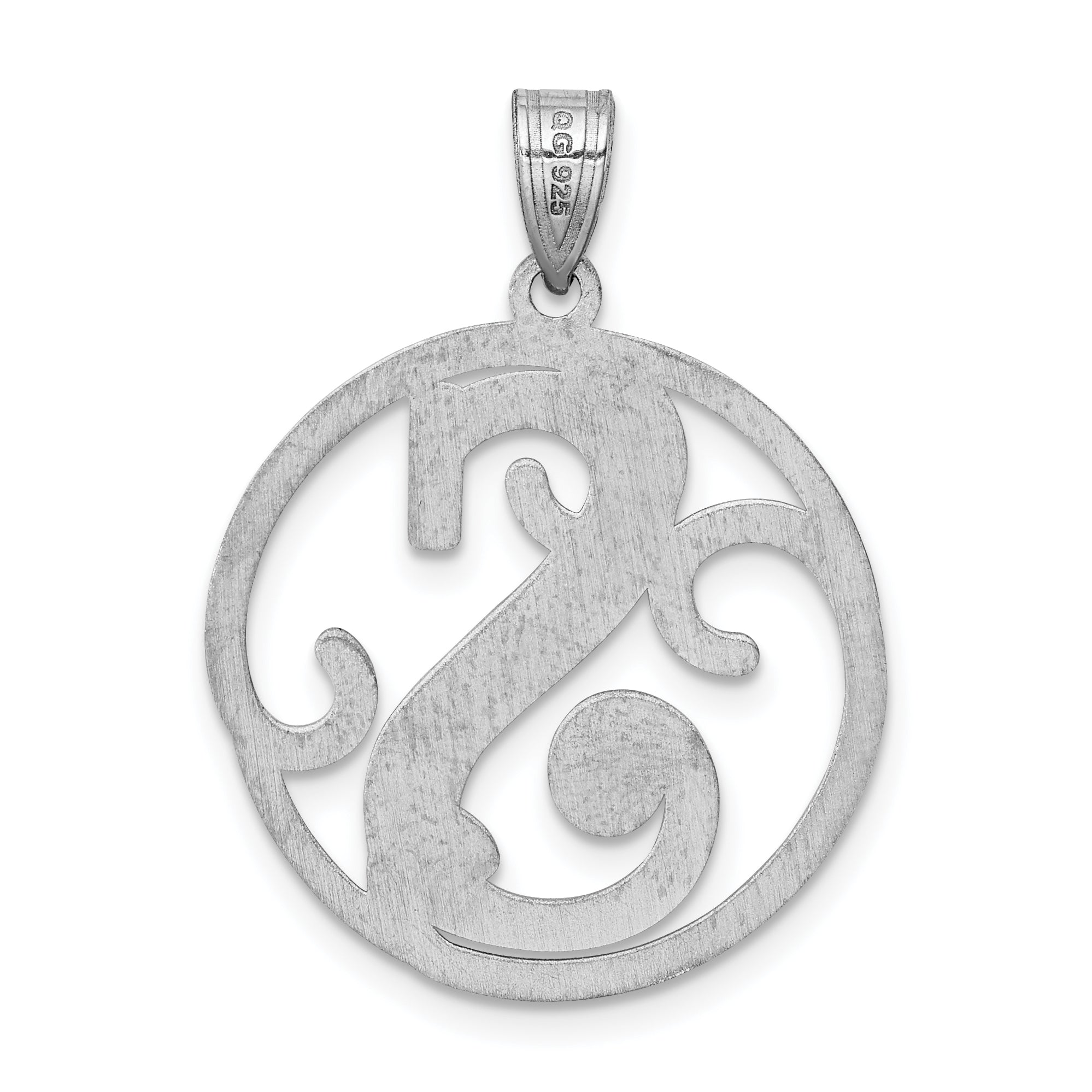 Sterling Silver Rhodium-Plated Fancy Script Letter S Initial Pendant