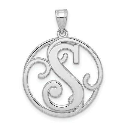 Sterling Silver Rhodium-Plated Fancy Script Letter S Initial Pendant