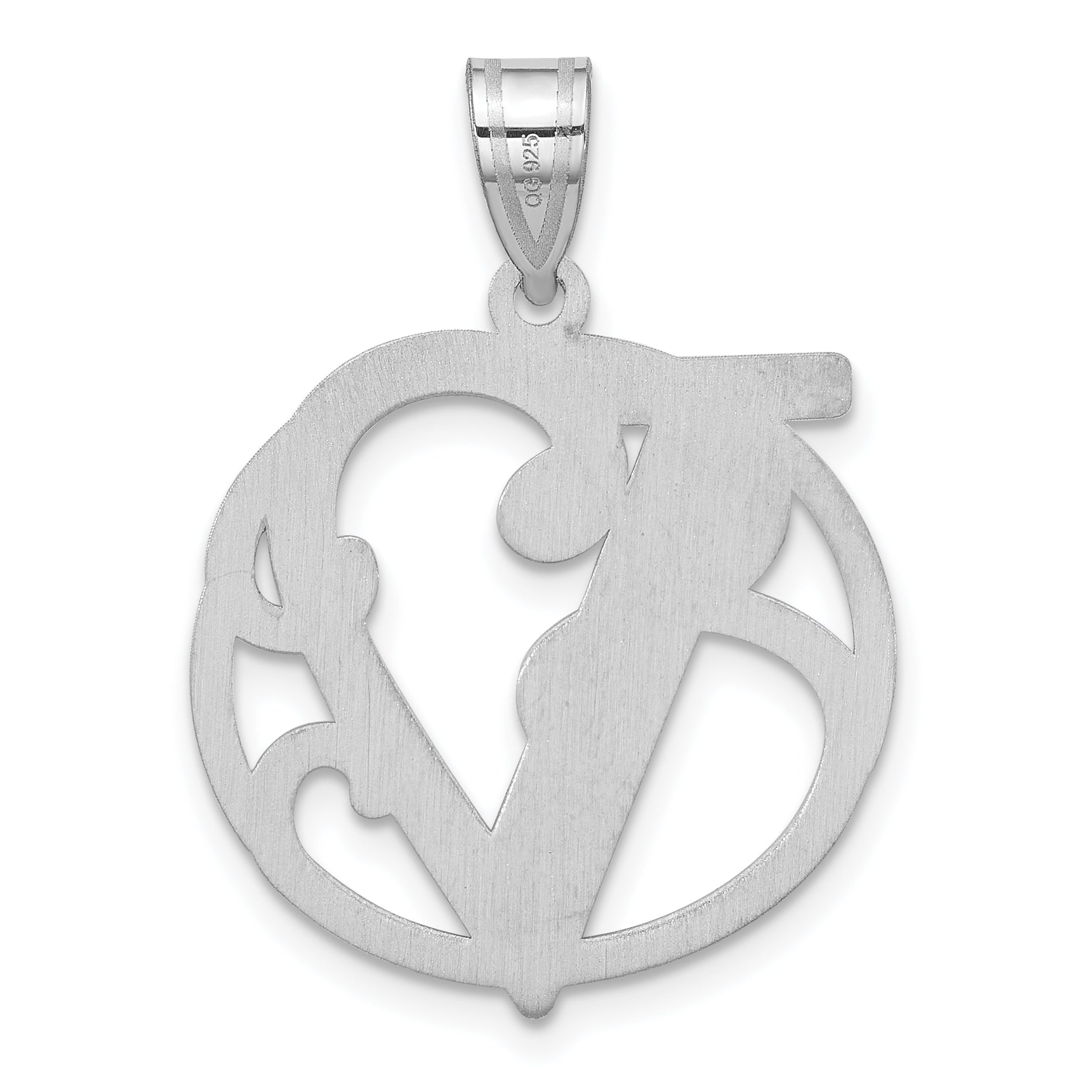 Sterling Silver Rhodium-Plated Fancy Script Letter V Initial Pendant