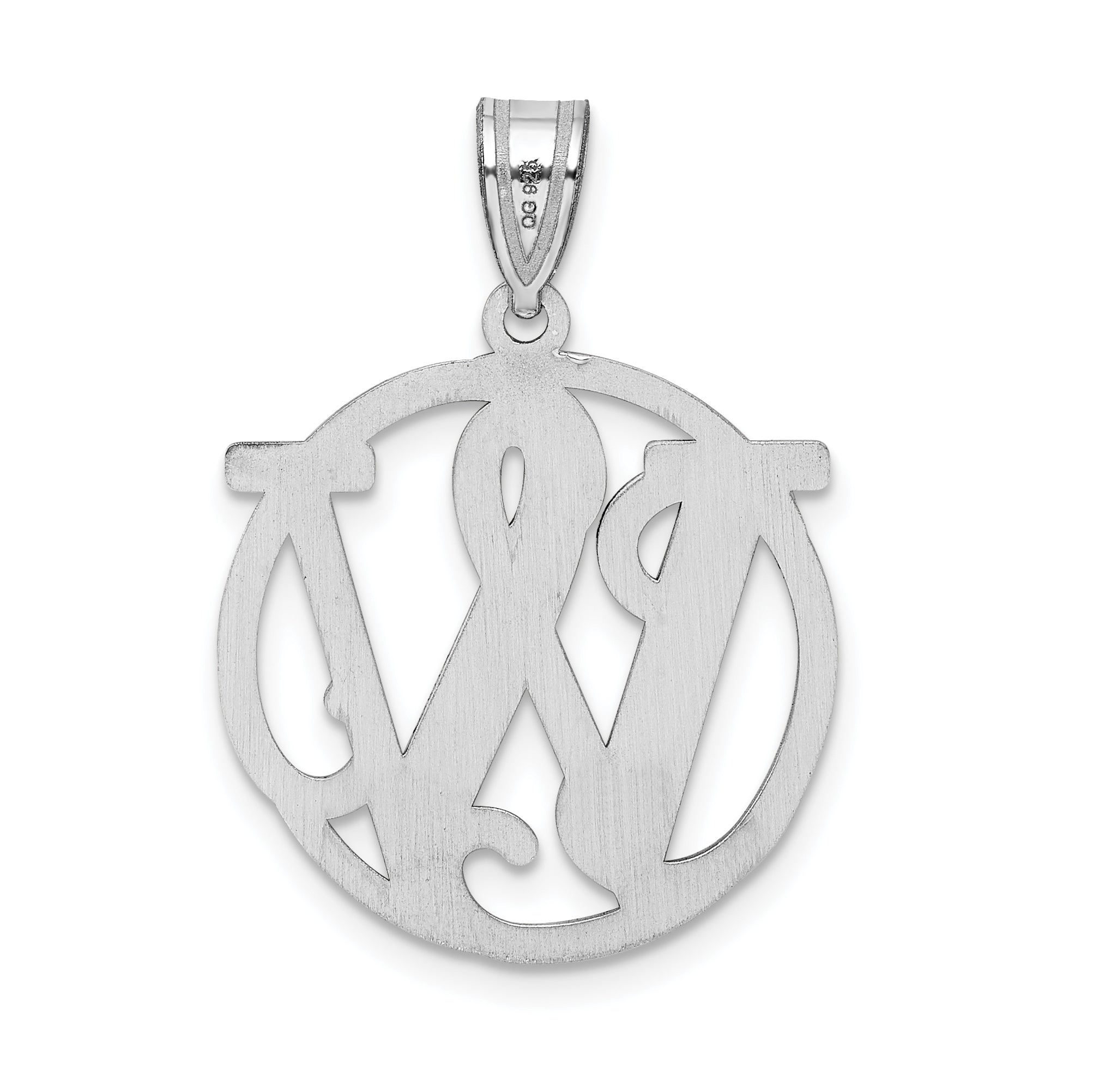 Sterling Silver Rhodium-Plated Fancy Script Letter W Initial Pendant