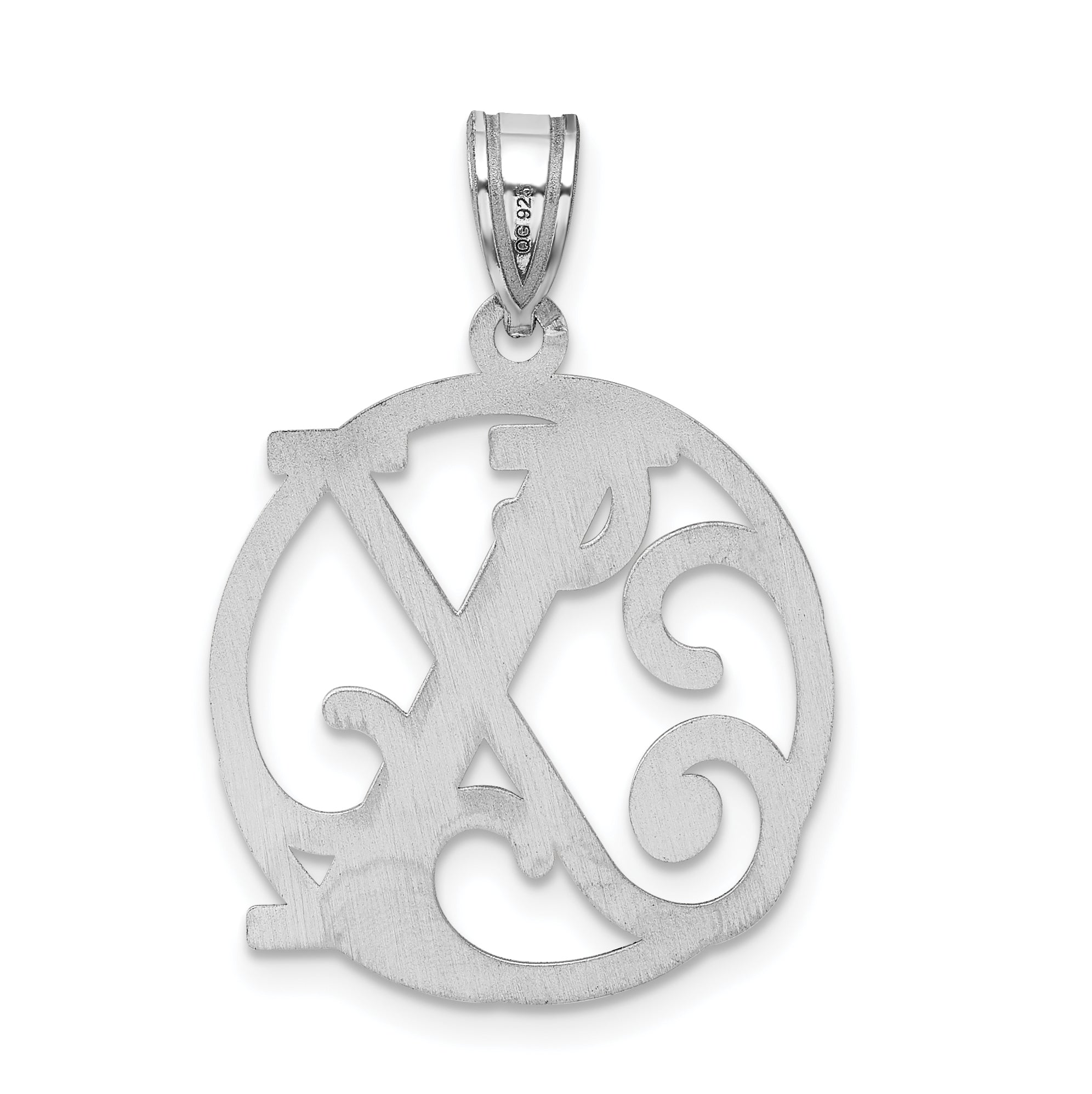 Sterling Silver Rhodium-Plated Fancy Script Letter X Initial Pendant