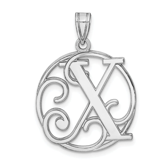Sterling Silver Rhodium-Plated Fancy Script Letter X Initial Pendant