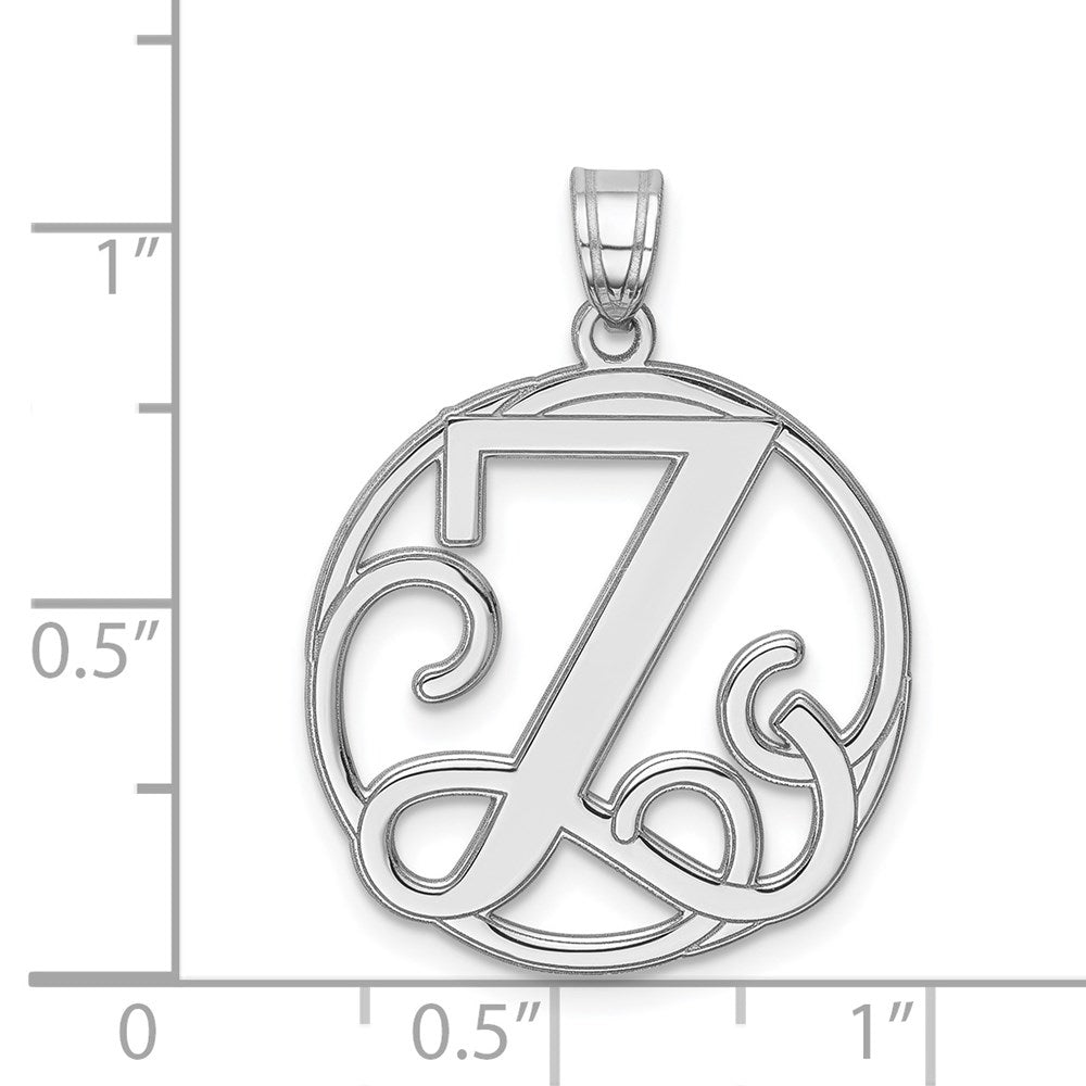 Sterling Silver Rhodium-Plated Fancy Script Letter Z Initial Pendant
