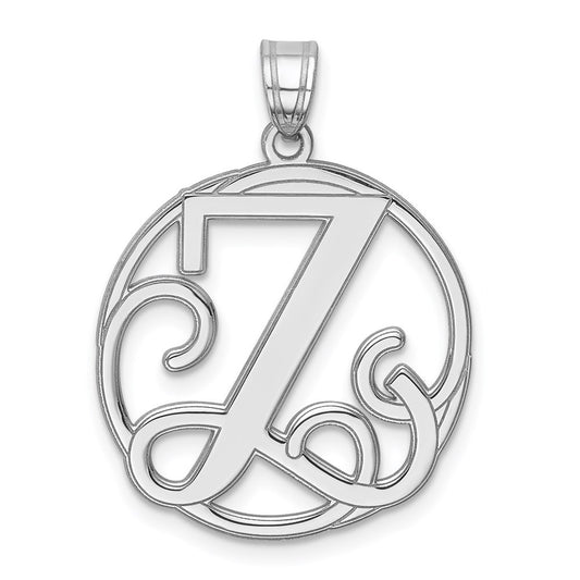 Sterling Silver Rhodium-Plated Fancy Script Letter Z Initial Pendant
