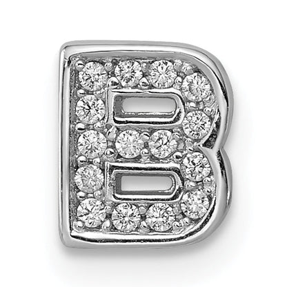Sterling Silver Silverrhodium-Plated Cz Letter B Initial Slide Charm