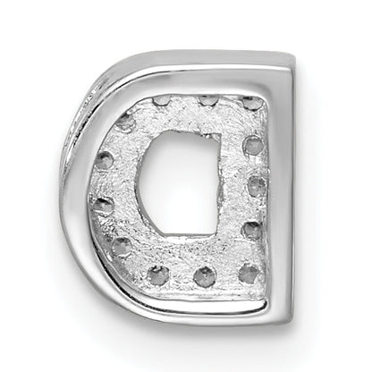 Sterling Silver Rhodium-Plated Cz Letter D Initial Slide Charm
