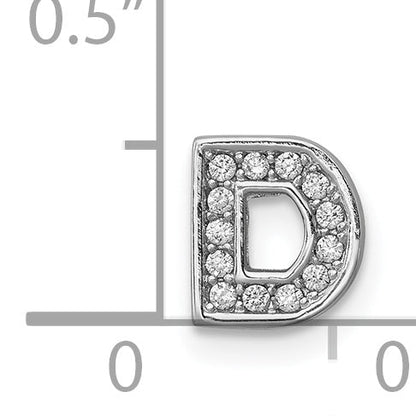 Sterling Silver Rhodium-Plated Cz Letter D Initial Slide Charm
