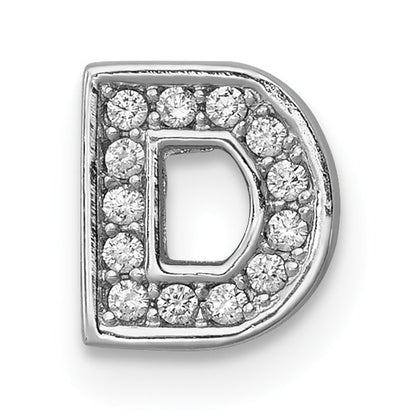 Sterling Silver Rhodium-Plated Cz Letter D Initial Slide Charm