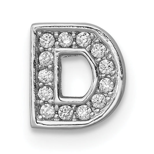 Sterling Silver Rhodium-Plated Cz Letter D Initial Slide Charm