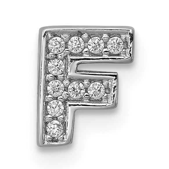Sterling Silver Rhodium-Plated Cz Letter F Initial Slide Charm