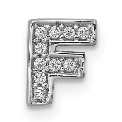 Sterling Silver Rhodium-Plated Cz Letter F Initial Slide Charm