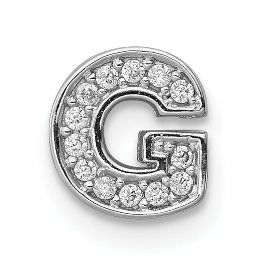 Sterling Silver Rhodium-Plated Cz Letter G Initial Slide Charm