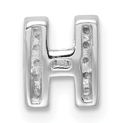 Sterling Silver Rhodium-Plated Cz Letter H Initial Slide Charm