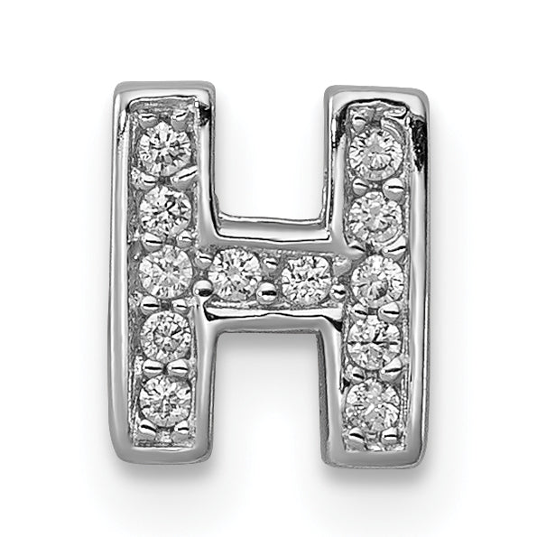 Sterling Silver Rhodium-Plated Cz Letter H Initial Slide Charm