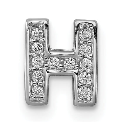 Sterling Silver Rhodium-Plated Cz Letter H Initial Slide Charm
