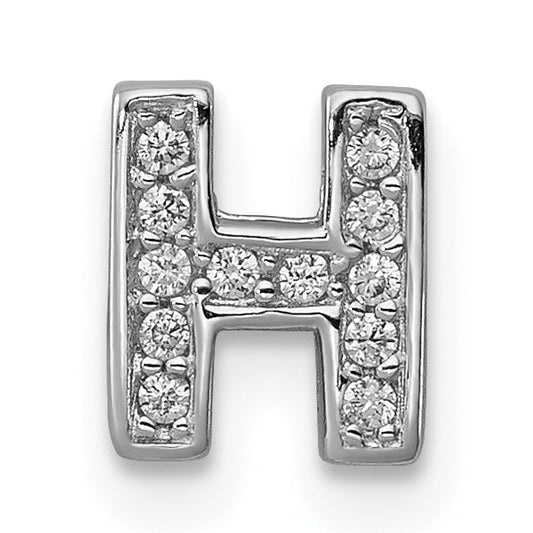 Sterling Silver Rhodium-Plated Cz Letter H Initial Slide Charm