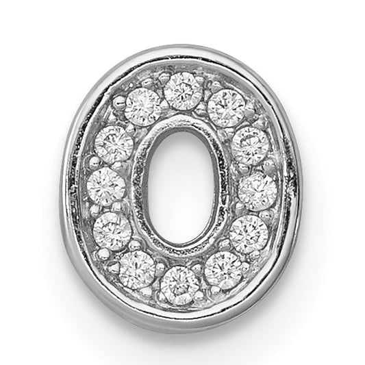Sterling Silver Rhodium-Plated Cz Letter O Initial Slide Charm