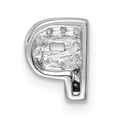 Sterling Silver Rhodium-Plated Cz Letter P Initial Slide Charm