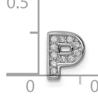 Sterling Silver Rhodium-Plated Cz Letter P Initial Slide Charm