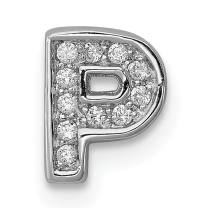 Sterling Silver Rhodium-Plated Cz Letter P Initial Slide Charm