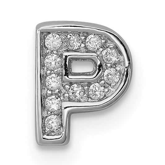 Sterling Silver Rhodium-Plated Cz Letter P Initial Slide Charm