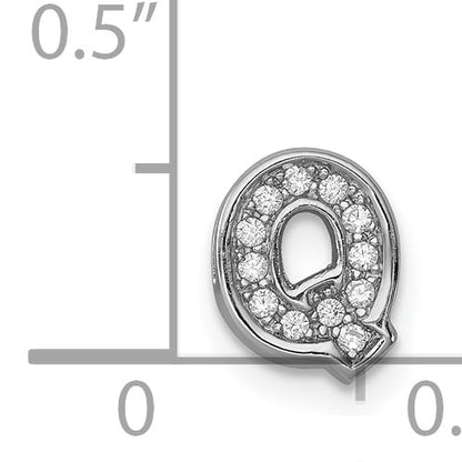 Sterling Silver Rhodium-Plated Cz Letter Q Initial Slide Charm