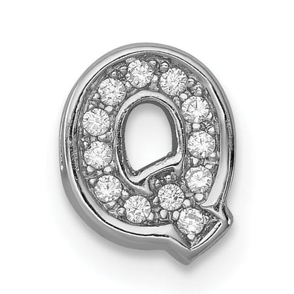 Sterling Silver Rhodium-Plated Cz Letter Q Initial Slide Charm