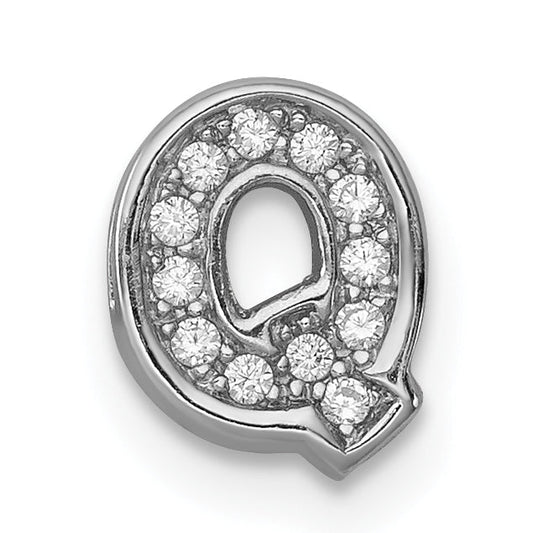 Sterling Silver Rhodium-Plated Cz Letter Q Initial Slide Charm