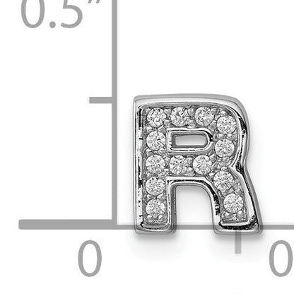 Sterling Silver Rhodium-Plated Cz Letter R Initial Slide Charm