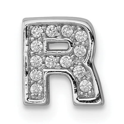 Sterling Silver Rhodium-Plated Cz Letter R Initial Slide Charm
