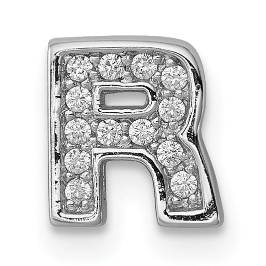 Sterling Silver Rhodium-Plated Cz Letter R Initial Slide Charm