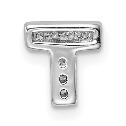 Sterling Silver Rhodium-Plated Cz Letter T Initial Slide Charm