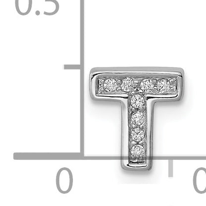 Sterling Silver Rhodium-Plated Cz Letter T Initial Slide Charm