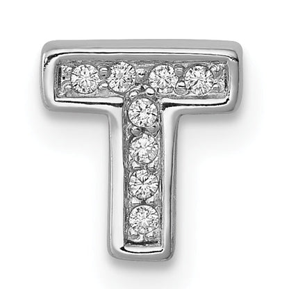 Sterling Silver Rhodium-Plated Cz Letter T Initial Slide Charm