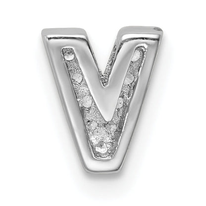 Sterling Silver Rhodium-Plated Cz Letter V Initial Slide Charm