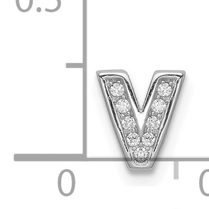 Sterling Silver Rhodium-Plated Cz Letter V Initial Slide Charm