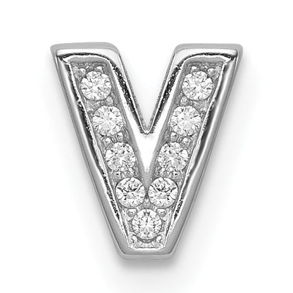 Sterling Silver Rhodium-Plated Cz Letter V Initial Slide Charm