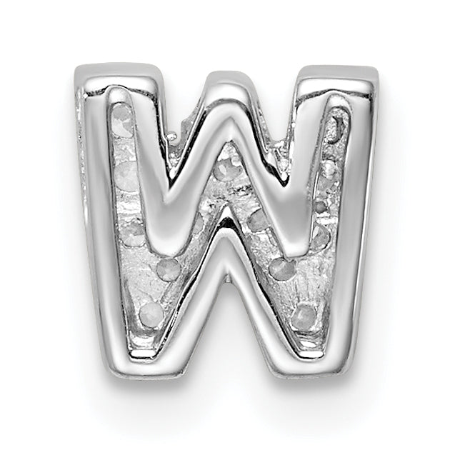 Sterling Silver Rhodium-Plated Cz Letter W Initial Slide Charm
