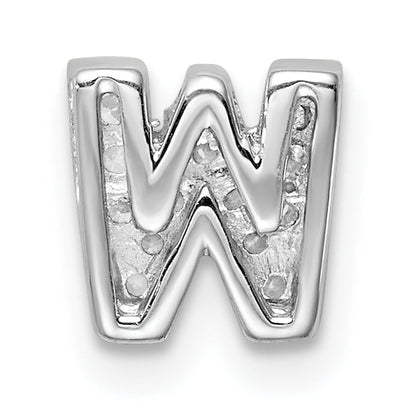 Sterling Silver Rhodium-Plated Cz Letter W Initial Slide Charm