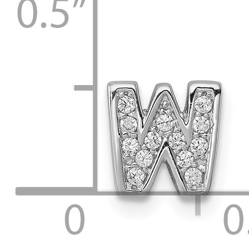 Sterling Silver Rhodium-Plated Cz Letter W Initial Slide Charm