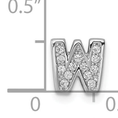 Sterling Silver Rhodium-Plated Cz Letter W Initial Slide Charm