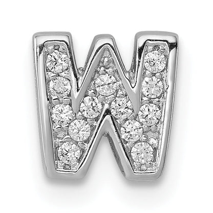 Sterling Silver Rhodium-Plated Cz Letter W Initial Slide Charm
