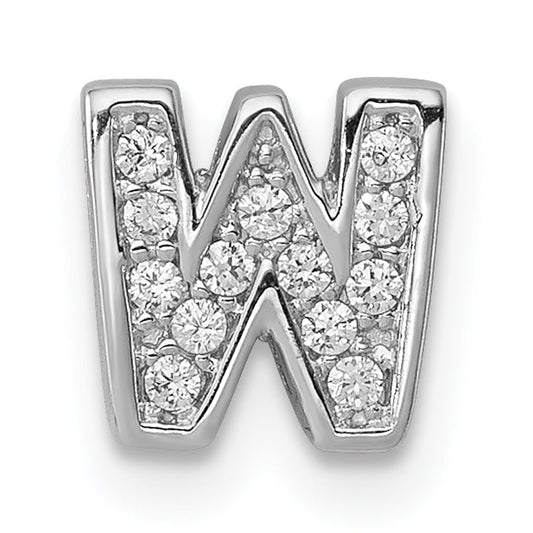 Sterling Silver Rhodium-Plated Cz Letter W Initial Slide Charm