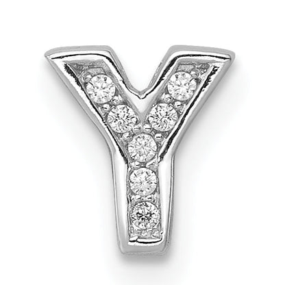Sterling Silver Rhodium-Plated Cz Letter Y Initial Slide Charm