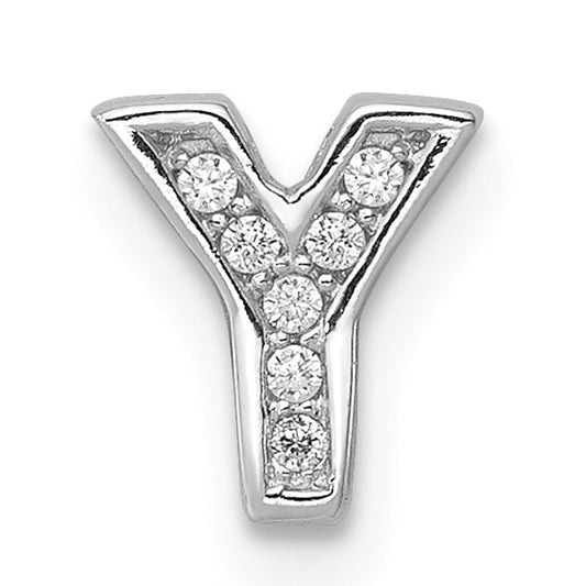 Sterling Silver Rhodium-Plated Cz Letter Y Initial Slide Charm