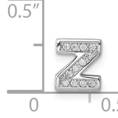 Sterling Silver Rhodium-Plated Cz Letter Z Initial Slide Charm