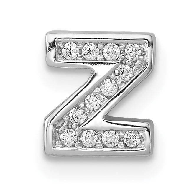 Sterling Silver Rhodium-Plated Cz Letter Z Initial Slide Charm